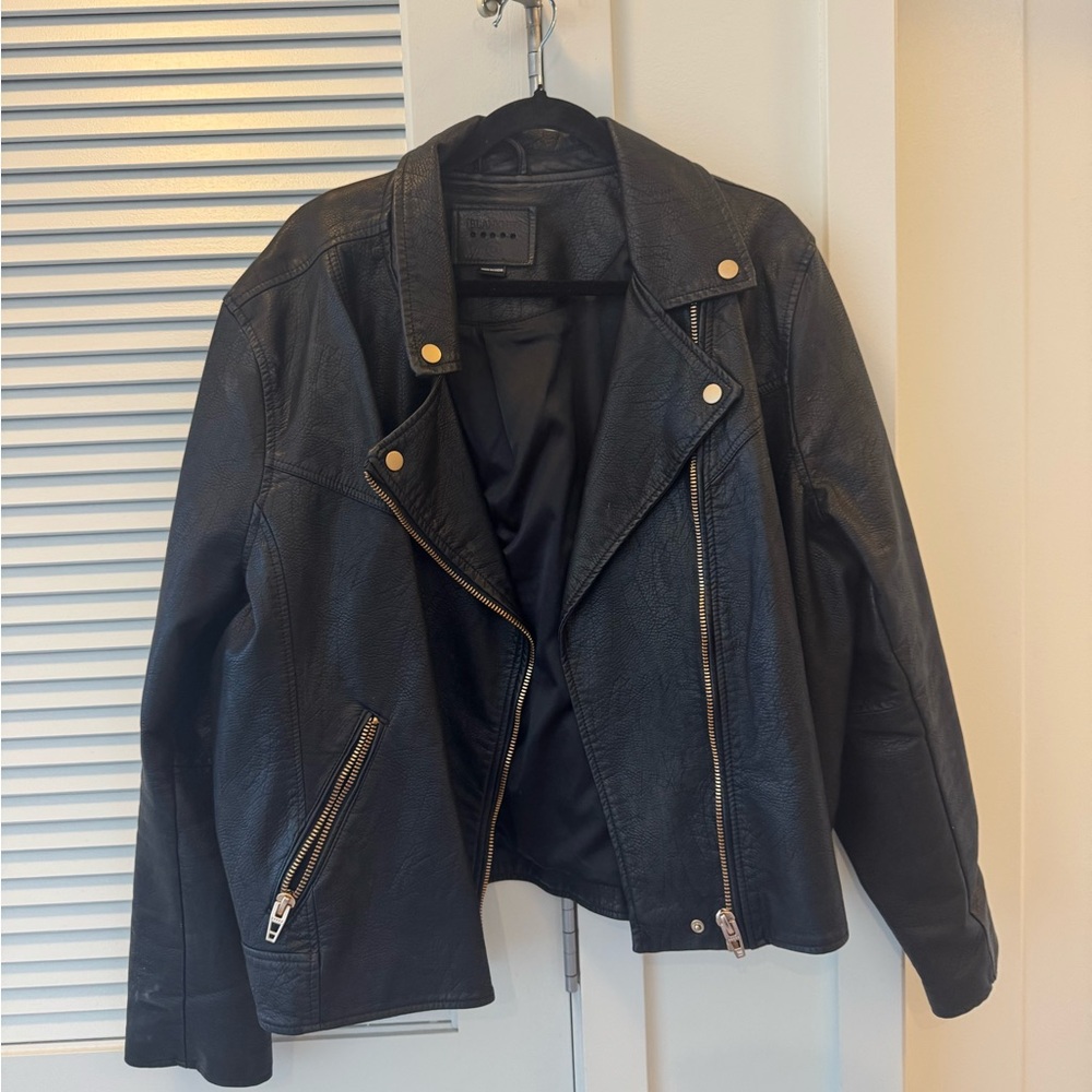 Blank NYC Black Leather Jacket with Gold Accents - Size 2X